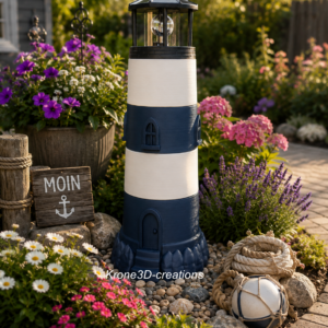 Leuchtturm 43 cm mit Solar-LED – Maritime Gartendeko Marine Blau
