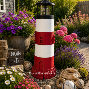 Leuchtturm 43 cm mit Solar-LED &ndash; Maritime Gartendeko Dunkelrot